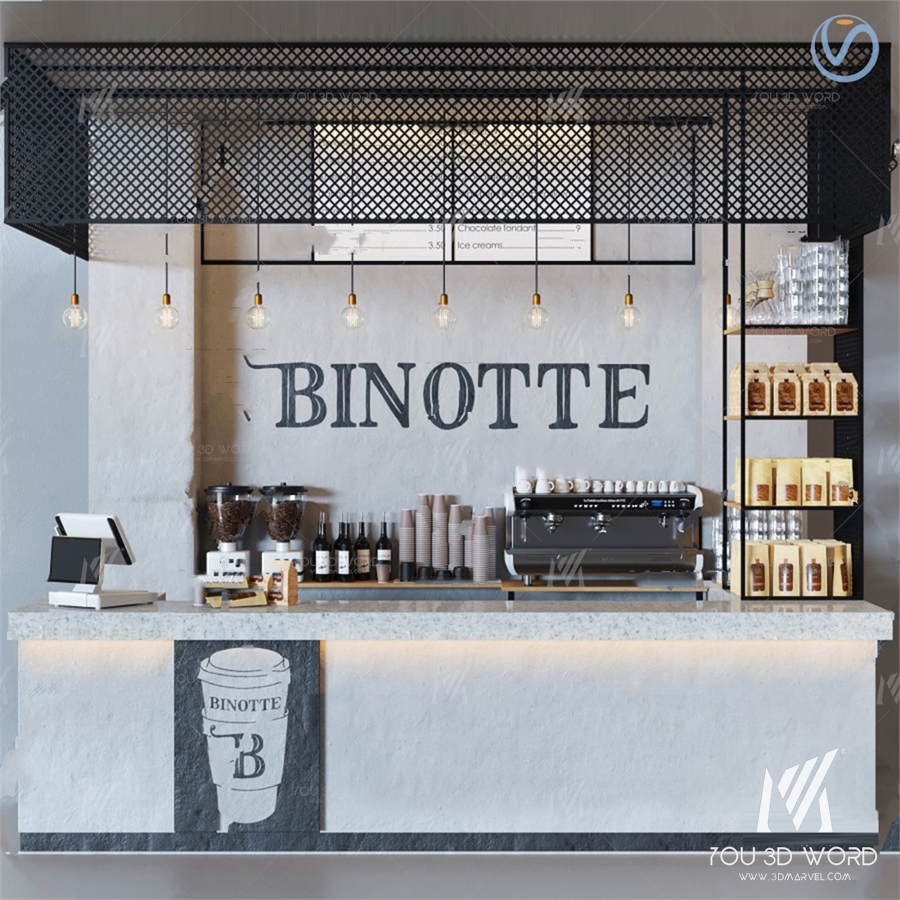 Industrial style cafe bar 3d model